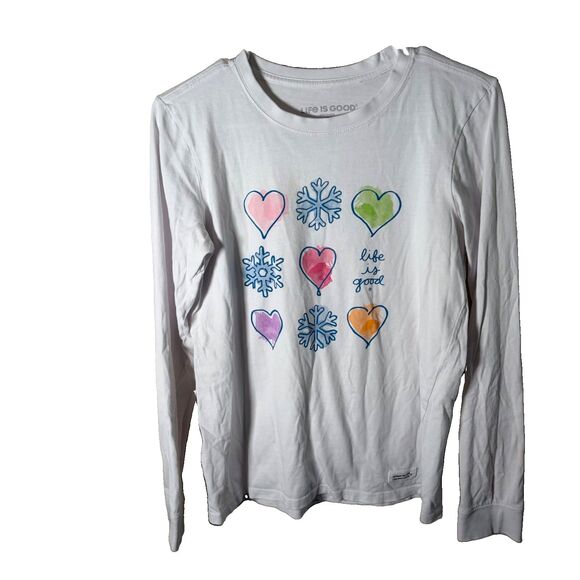 Life Is Good Tops - Life is Good T-Shirt Women's Small Crusher Snow Watercolor Long Sleeve Crew Neck
